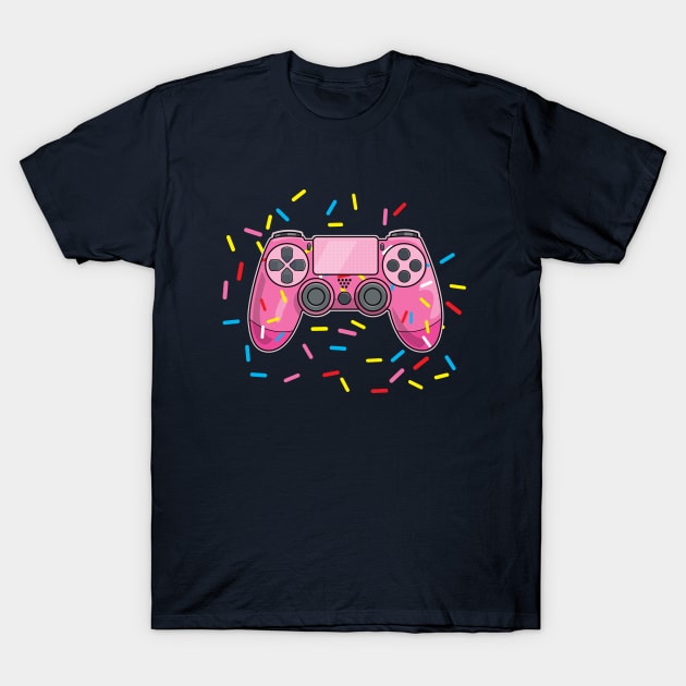 Pink Sprinkle Donut Video Game Console Controller for Gamer T-Shirt by Hixon House